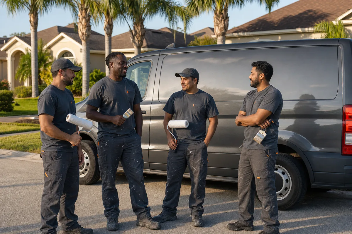 The Pro Finish Coatings crew in front of their work van.